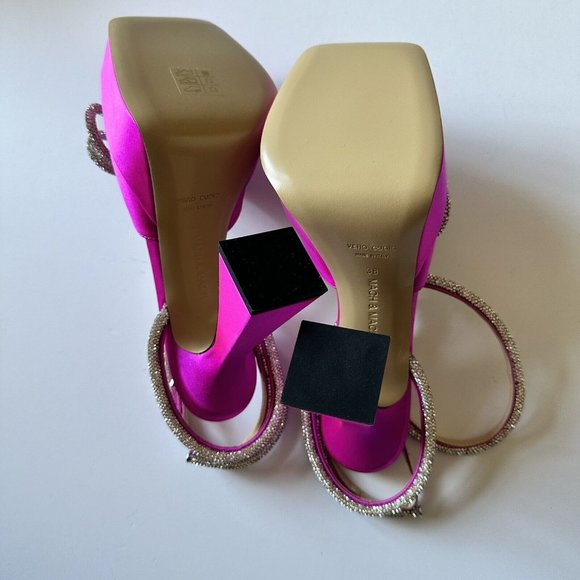 MACH & MACH Double Bow Square Toe Platform Sandals Fuchsia Pink - Picture 11 of 11